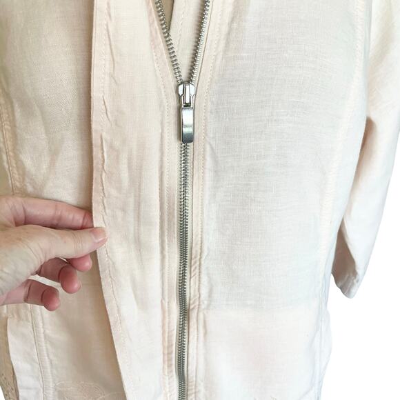 Chico's Pale Peach Linen Duster Jacket Eyelet Detail Sz 12 / LARGE Spring Summer - Picture 5 of 10